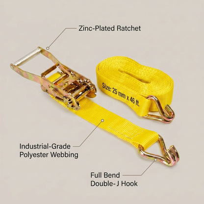 25mm x 46 Ft Heavy Duty Ratchet Straps with J Hooks