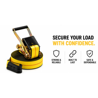 2" x 30' Ratchet Strap with Flat Hooks | WLL 3335 lbs