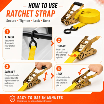 25mm x 15 Ft Heavy Duty Ratchet Tie Down Straps with S Hooks