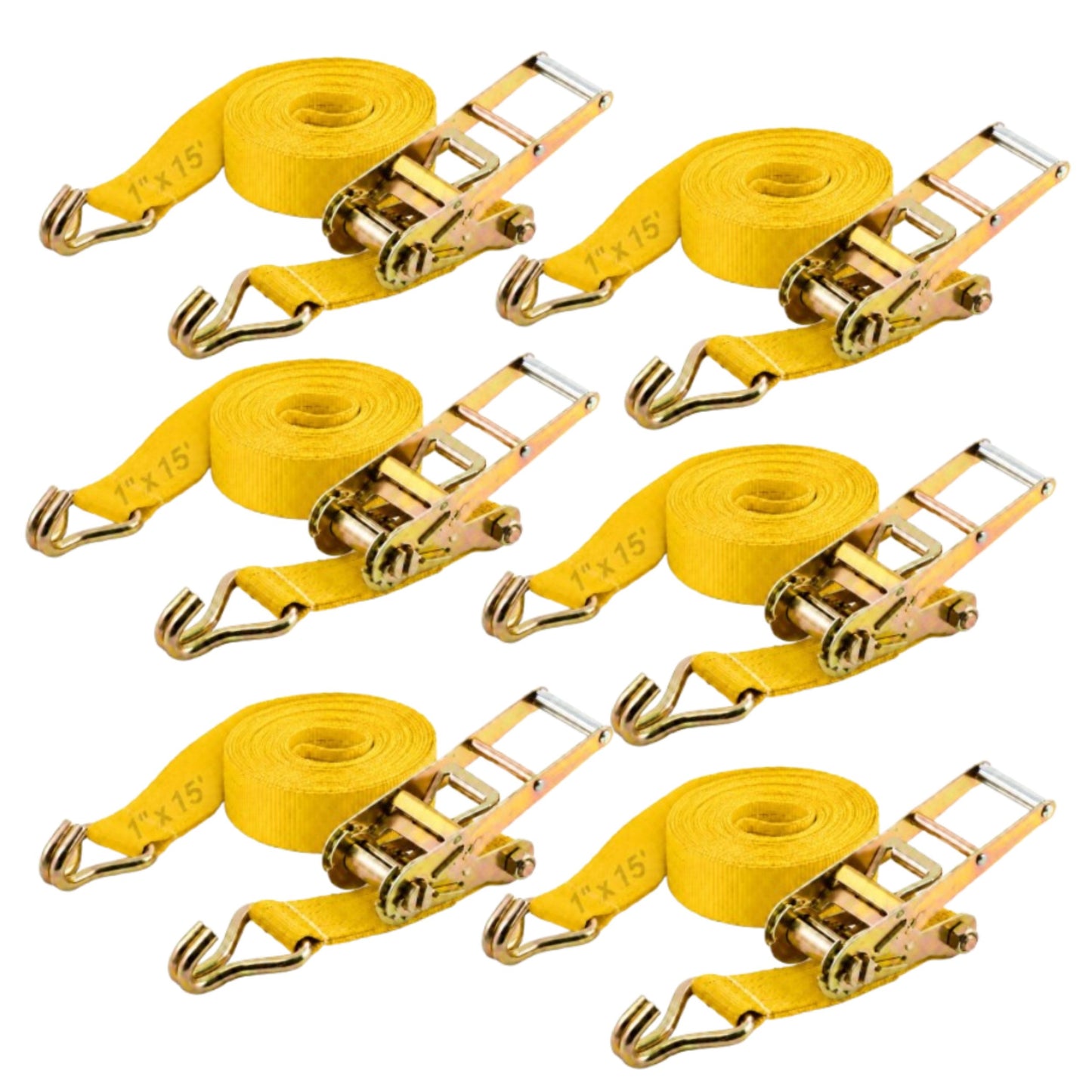 25mm x 15 Ft Heavy Duty Ratchet Tie Down Strap with J Hooks