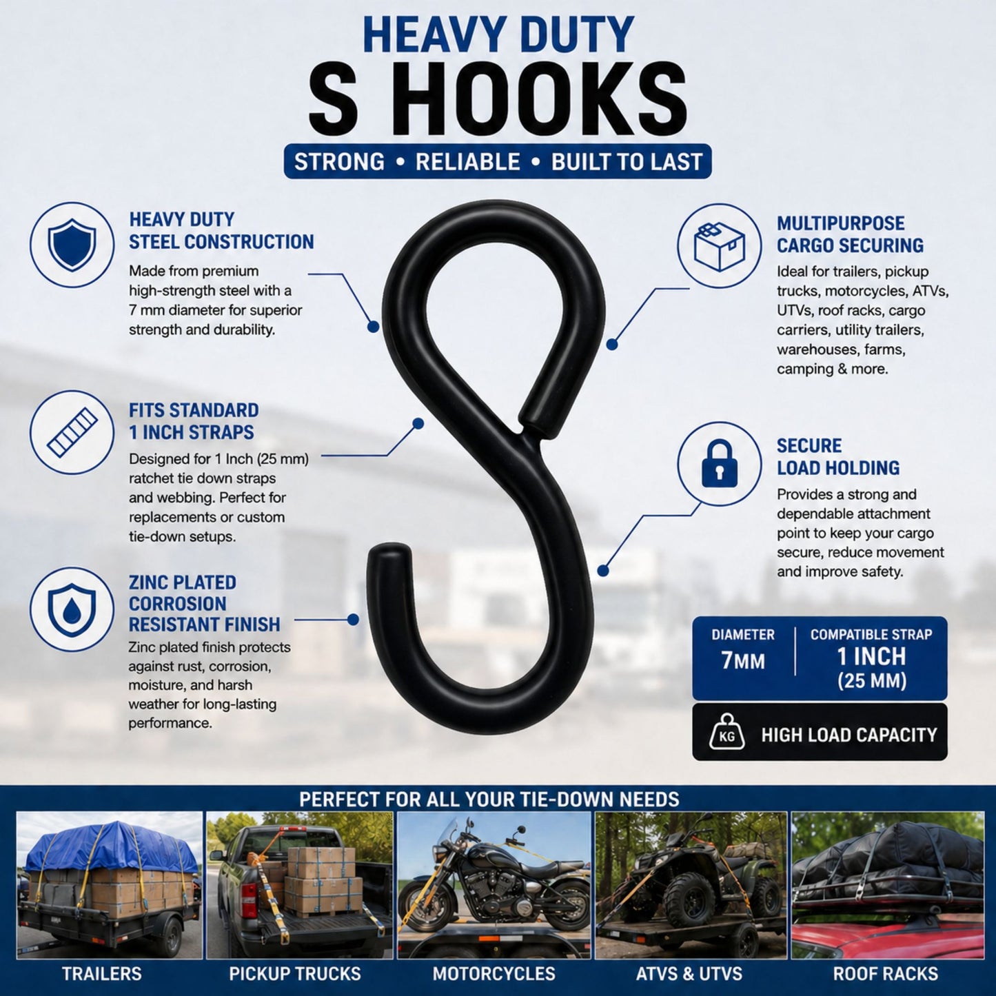 Carbon Rubber Coated S Hook for Heavy Duty Strap