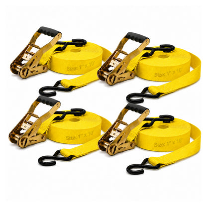 25mm x 10 Ft Heavy Duty Ratchet Tie Down Straps with S Hooks