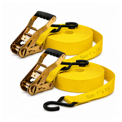 25mm x 15 Ft Heavy Duty Ratchet Tie Down Straps with S Hooks