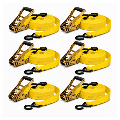 25mm x 15 Ft Heavy Duty Ratchet Tie Down Straps with S Hooks