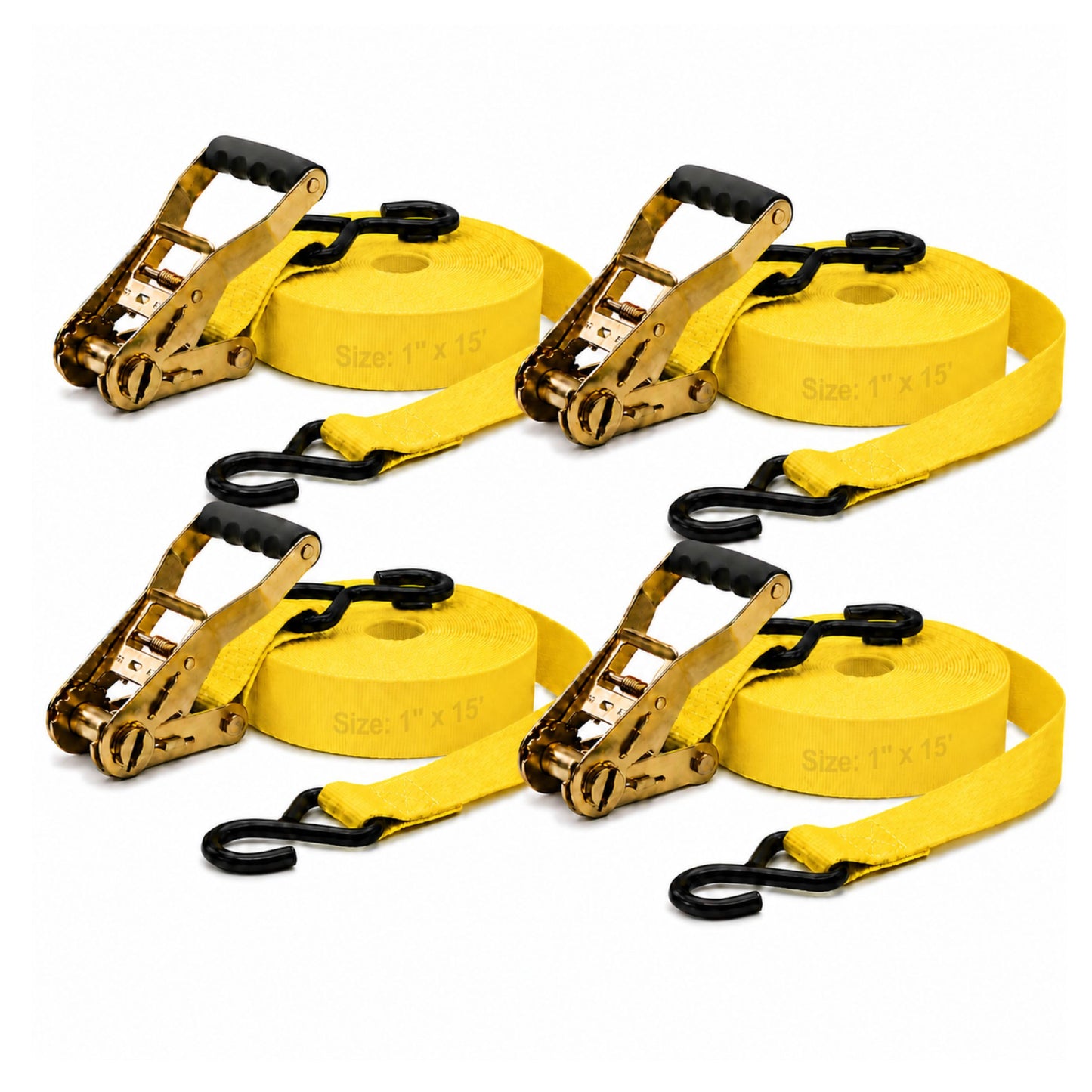 25mm x 15 Ft Heavy Duty Ratchet Tie Down Straps with S Hooks