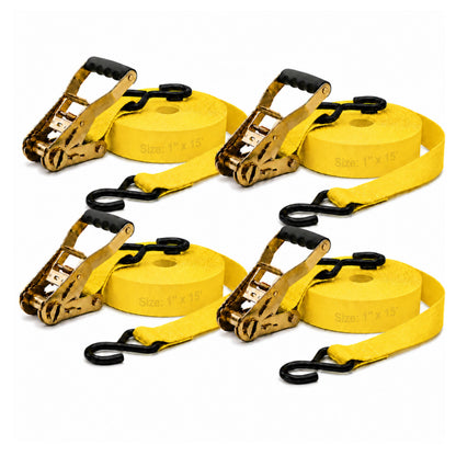 25mm x 15 Ft Heavy Duty Ratchet Tie Down Straps with S Hooks