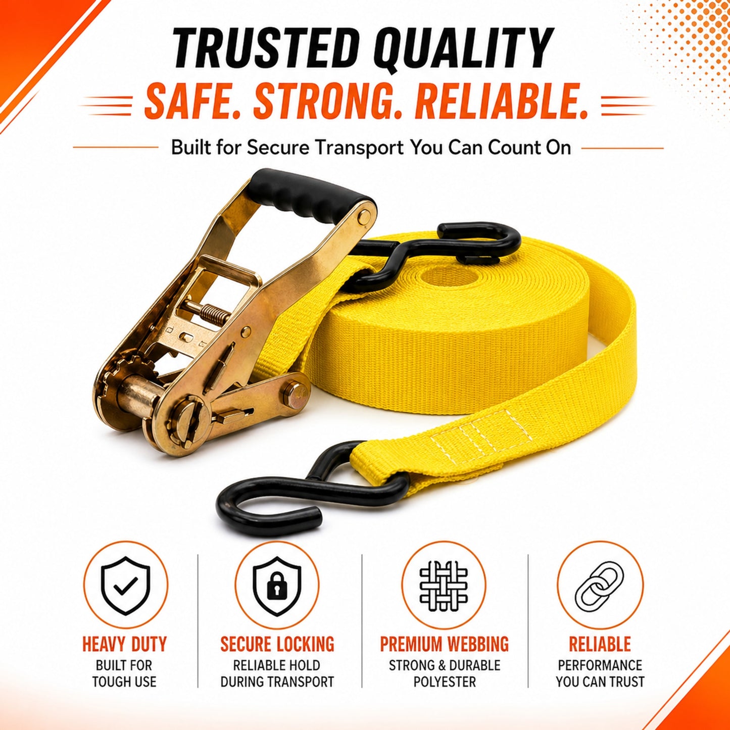 25mm x 10 Ft Heavy Duty Ratchet Tie Down Straps with S Hooks