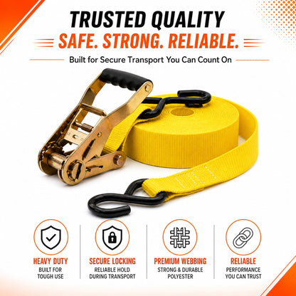 25mm x 10 Ft Heavy Duty Ratchet Tie Down Straps with S Hooks