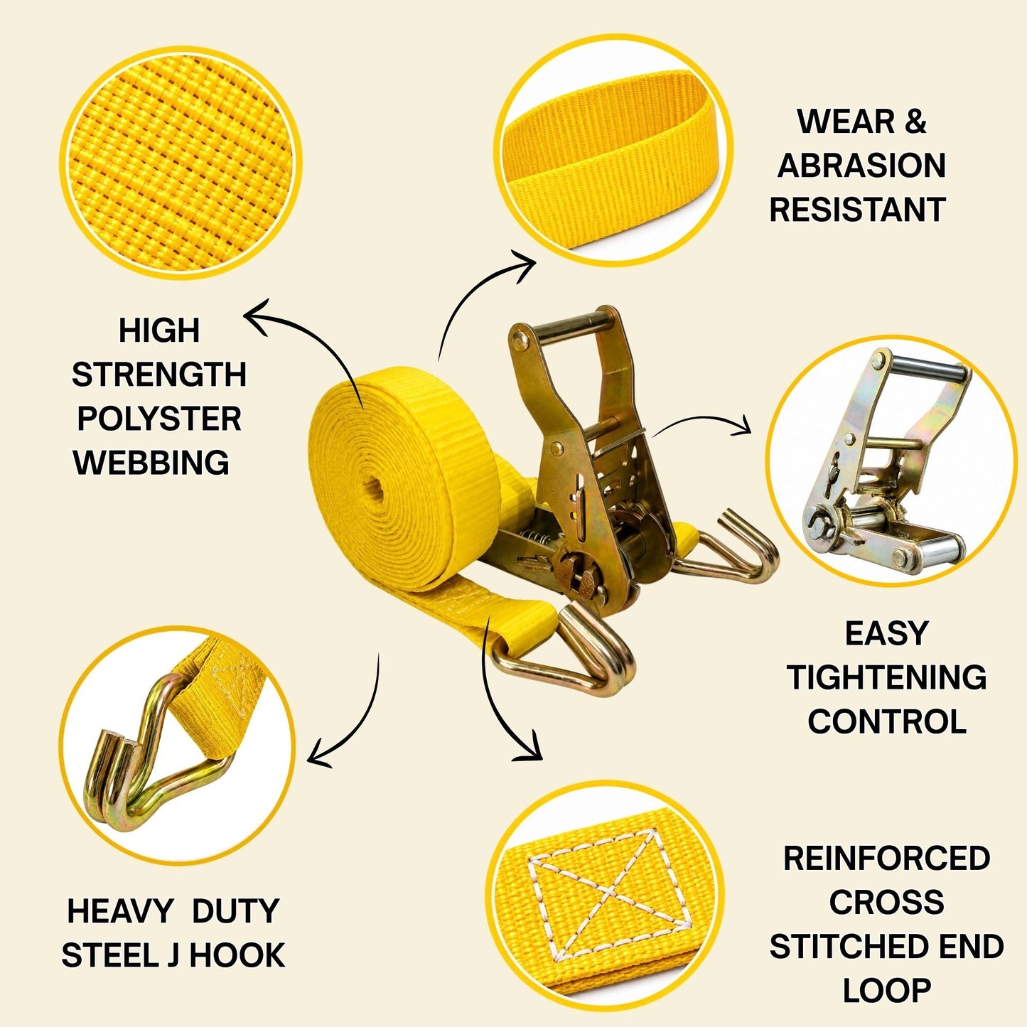 1" x 15' Ratchet Strap w/ J-Hook