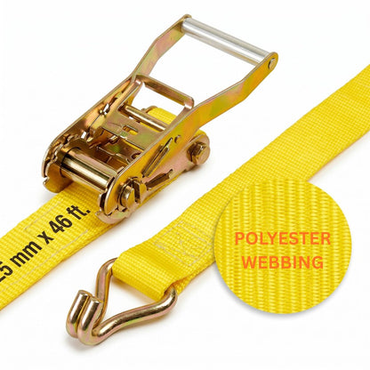 25mm x 46 Ft Heavy Duty Ratchet Straps with J Hooks