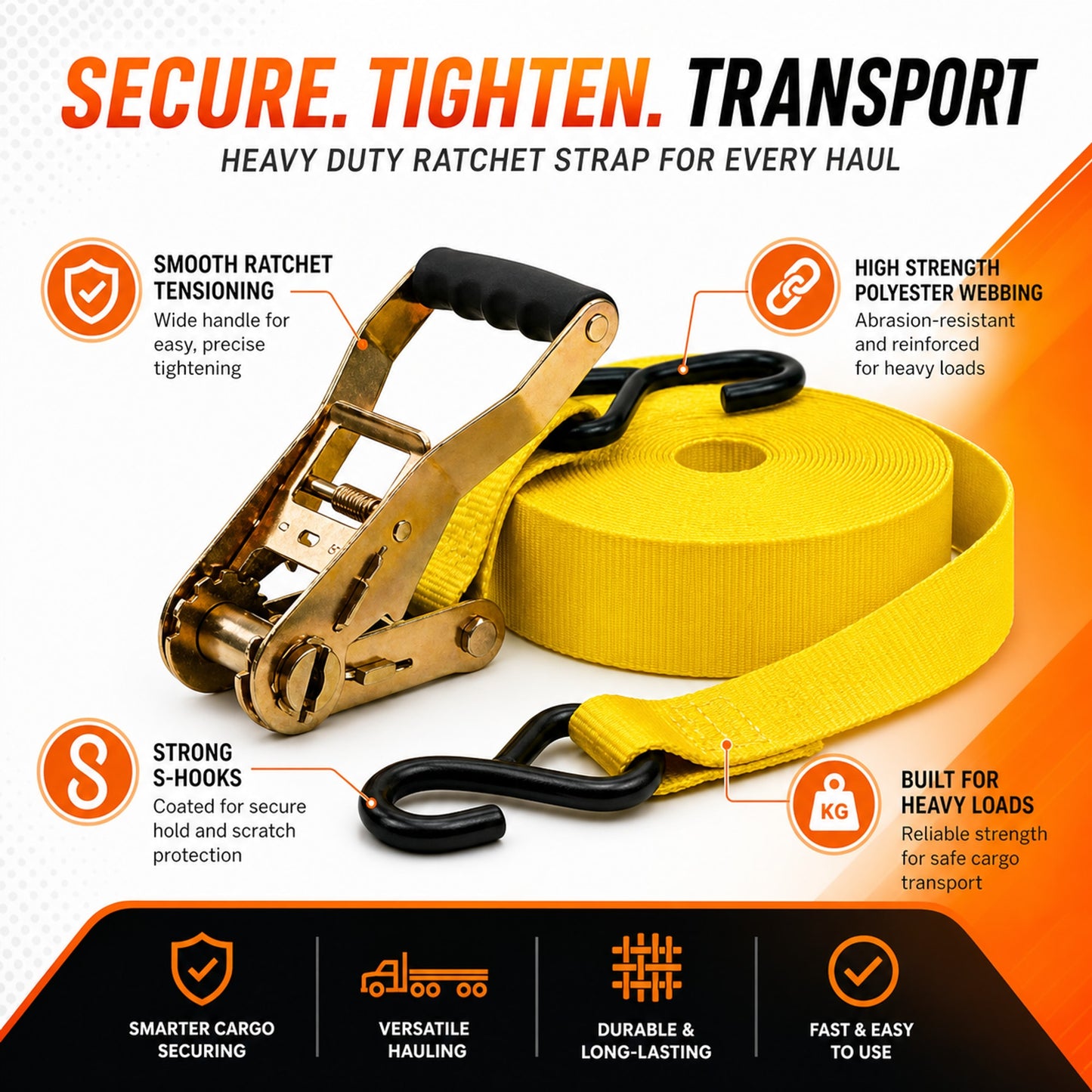 25mm x 10 Ft Heavy Duty Ratchet Tie Down Straps with S Hooks