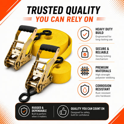25mm x 15 Ft Heavy Duty Ratchet Tie Down Straps with S Hooks