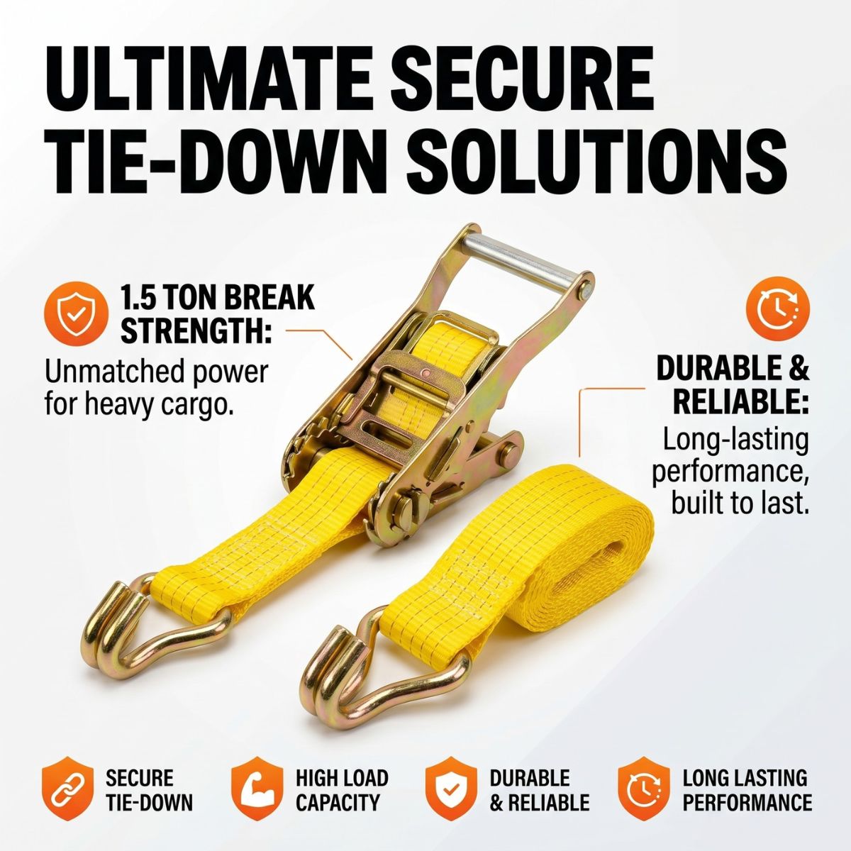 25mm x 46 Ft Heavy Duty Ratchet Straps with J Hooks