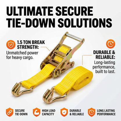 25mm x 46 Ft Heavy Duty Ratchet Straps with J Hooks