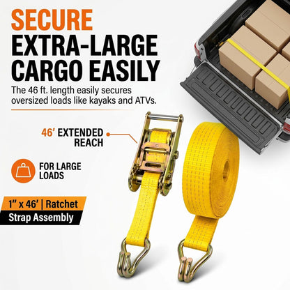 25mm x 46 Ft Heavy Duty Ratchet Straps with J Hooks