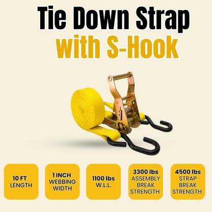 1" x 10' Ratchet Strap w/ S-Hook