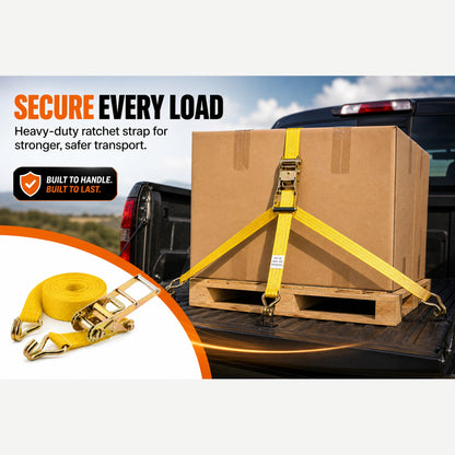 25mm x 15 Ft Heavy Duty Ratchet Tie Down Strap with J Hooks